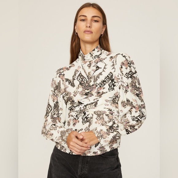 IRO Sakari Wrap Effect Printed Crepe de Chine Blouse Mock Neck FR 34 (US2) - Picture 11 of 13
